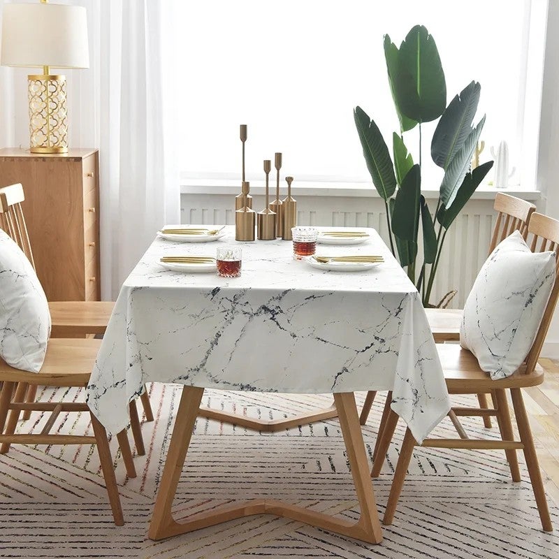 Bluejw ized White Black Marble Pattern Tablecloths for Dinner Restaurant Hotel Home Polyester Plain Weave Table Cloths for Events - Image 4